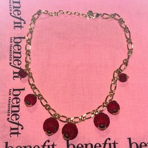 Talbots Gold and Red Beaded Necklace